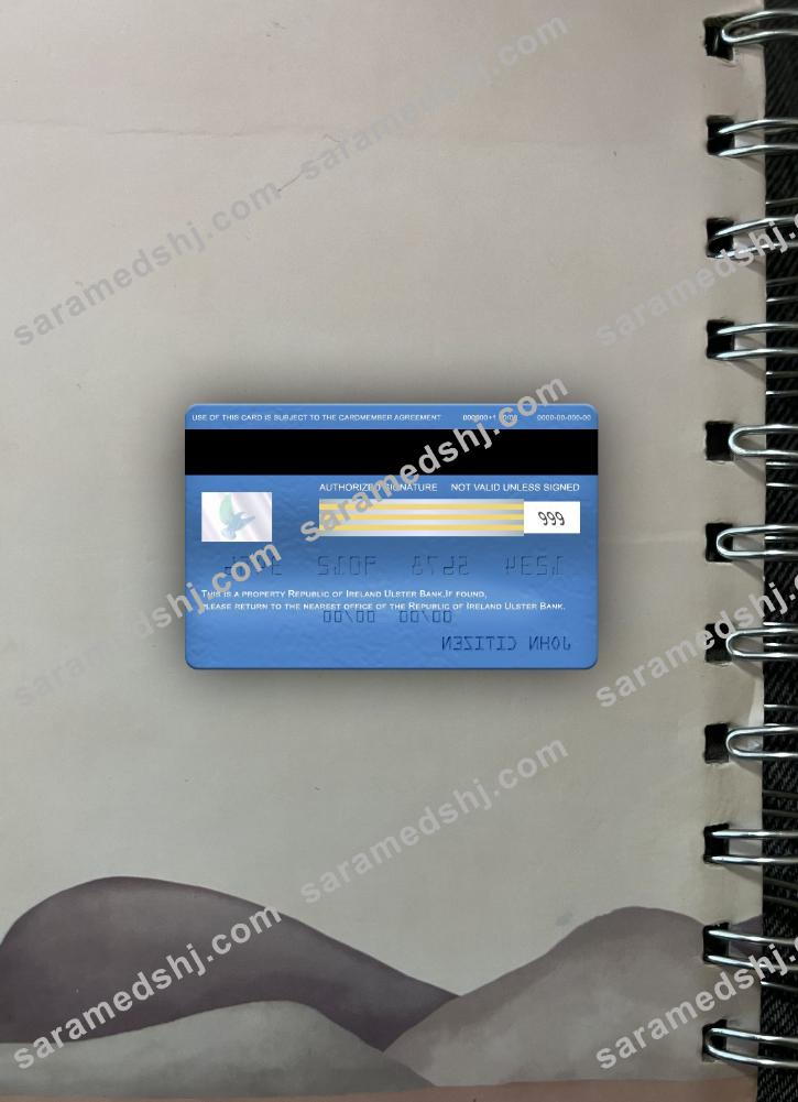 Republic of Ireland Ulster Bank visa classic card photolook back